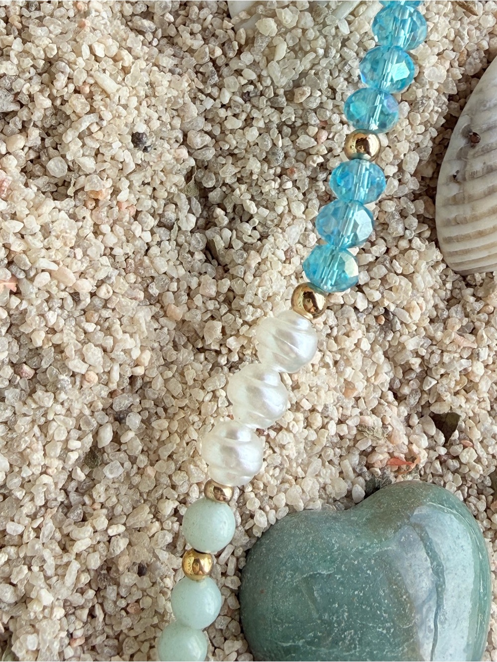 Baroque pearl Light Blue aquamarine and Gold Beaded Women's Necklace - Picture 2 of 5